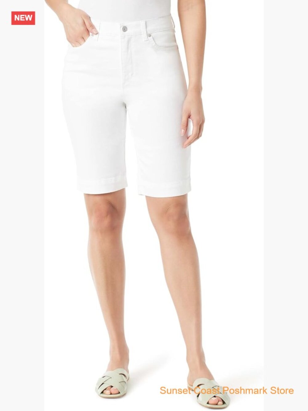 High Rise Bermuda Shorts Casual Denim Look 11 Inch Inseam